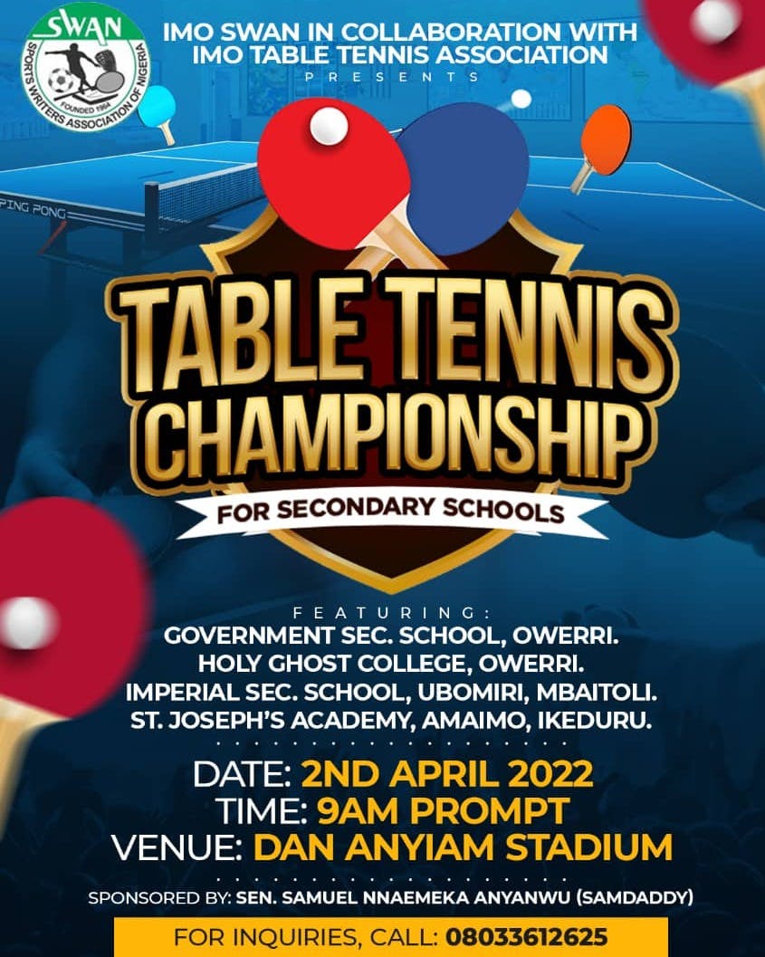 Secondary Schools Table Tennis Championship organized by Imo SWAP Begins